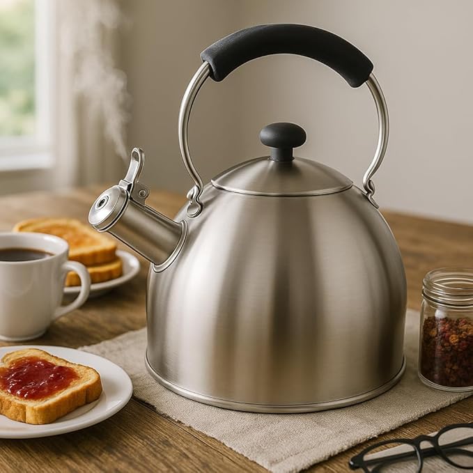 Creative Home 2.6 Qt Heavy-Duty Stainless Steel Whistling Tea Kettle, Durable Heat‑Efficient Water Boiler with Steam Whistle and Heat-Resistant Handle, Induction‑Safe Kitchen Pot and Stylish Gift
