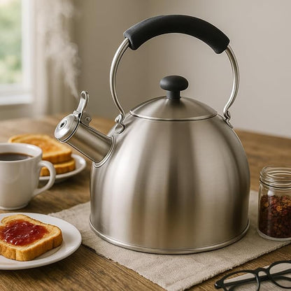 Creative Home 2.6 Qt Heavy-Duty Stainless Steel Whistling Tea Kettle, Durable Heat‑Efficient Water Boiler with Steam Whistle and Heat-Resistant Handle, Induction‑Safe Kitchen Pot and Stylish Gift