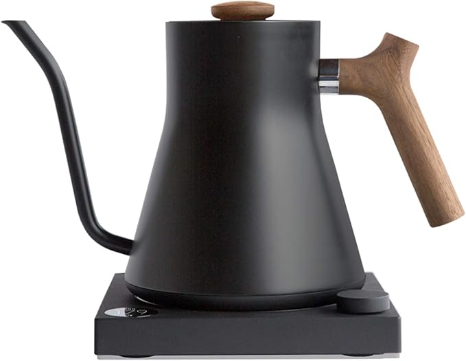 Fellow Stagg EKG Electric Gooseneck Kettle - Pour-Over Coffee and Tea Kettle - Stainless Steel Water Boiler - Quick Heating for Boiling Water - Matte Black With Walnut Handle