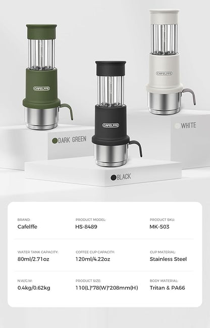 Manual Portable Coffee Maker Set with Milk Frother Cup &Carry Bag, Hand Press Espresso Machine Compatible with Nes Original Capsule/Ground for Outdoor Travel Camping Gift,Black