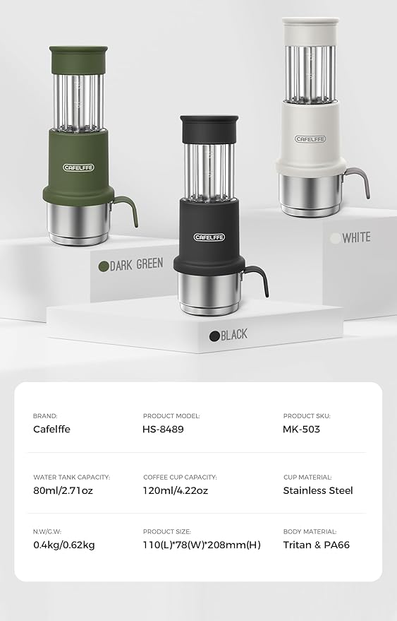 Manual Portable Coffee Maker Set with Milk Frother Cup &Carry Bag, Hand Press Espresso Machine Compatible with Nes Original Capsule/Ground for Outdoor Travel Camping Gift,White