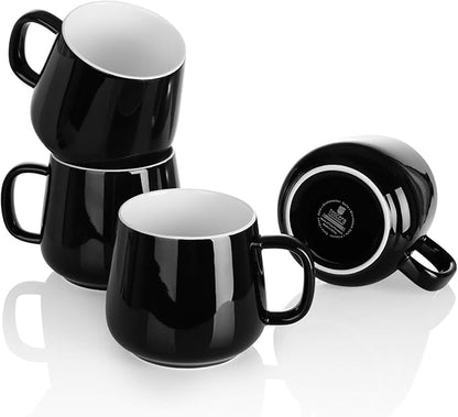 Teocera Ceramic Coffee Mug Set of 4-12 oz Coffee Mugs with Large Handles for Hot or Cold Drinks Like Latte, Cocoa, Tea or Juice - Smooth Ceramic, Dishwasher Safe，Black