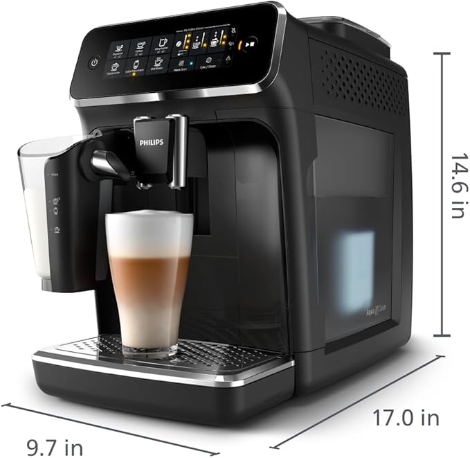 Philips 3200 Series Fully Automatic Espresso Machine, LatteGo Milk Frother, 5 Coffee Varieties, Intuitive Touch Display, 100% Ceramic Grinder, AquaClean Filter, My Coffee Choice, Black (EP3241/54)