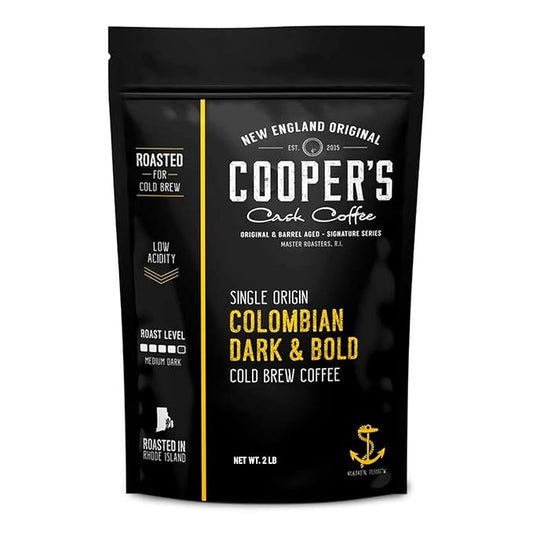 Colombian Dark Roast, Single Origin, Gourmet Organic Cold Brew Coffee Beans, Smooth Taste of Cocoa with Light Fruited Flavors, Cold Brew Coffee Grounds, 2 lb Coffee Bag