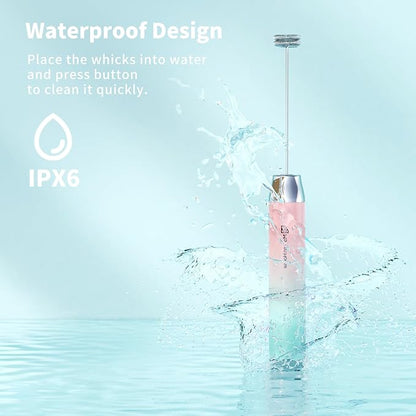 Maestri House Rechargeable Milk Frother with Stand, LunaFro Handheld Electric Foam Maker Waterproof Detachable Stainless Steel Whisk Drink Mixer Foamer for Lattes, Cappuccino