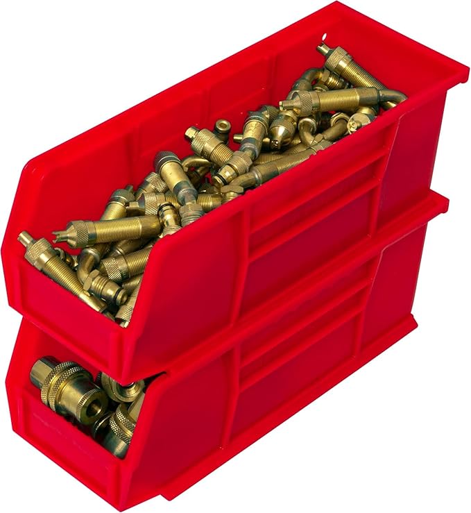 Akro-Mils 30224 AkroBins Plastic Storage Bins, Space-Saving Stackable Bins for Garage, Pantry, Craft Organization, 11" L x 4" W x 4" H, Red, 12-Pack