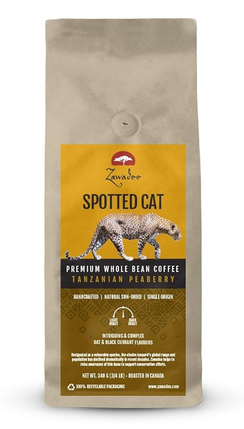 Whole Bean Coffee Spotted Cat Tanzanian Peaberry 3/4 lb 340 grams
