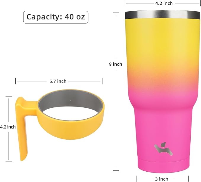 40 oz Tumbler with Handle and 2 Straw 2 Lid, Insulated Water Bottle Stainless Steel Vacuum Cup Reusable Travel Mug,Rainbow