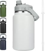 Load image into Gallery viewer, 1 Gallon Thermosflask with Straw, 135oz Stainless Steel Insulated Water Bottle，4L Oversized Double Wall Vacuum Jug with Handle for Hot Cold Drinks, Wide mouth Icebuckets for Hiking Sports(White)