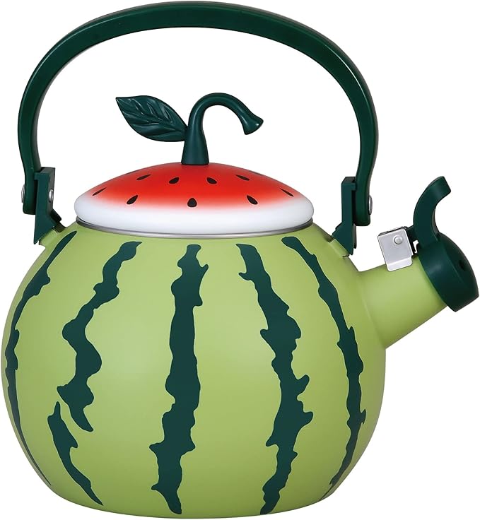 Whistling Tea Kettle for Stove Top Enamel on Steel Teakettle, Supreme Housewares Watermelon Design Teapot Water Kettle Cute Kitchen Accessories Teteras (1.6 Quart, Watermelon Ver 1)