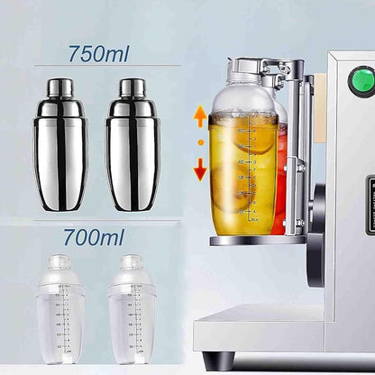 TECHTONGDA Commercial Milk Tea Shaker Machine, Professional Stainless Steel Double Frame Auto Bubble Tea Maker, Milk Making Machine with 2pcs 750ml Stainless Steel and 2pcs 700ml Transparent Cups
