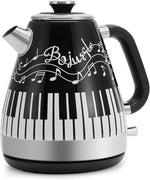 Load image into Gallery viewer, Artistic Electric Kettle with Hand-Applied Piano Keys and Music Note Stickers - 1.7L Stainless Steel Tea Kettle with LED Indicator, BPA-Free, 1200W Rapid Boil, Auto Shut-Off and Boil-Dry Protection