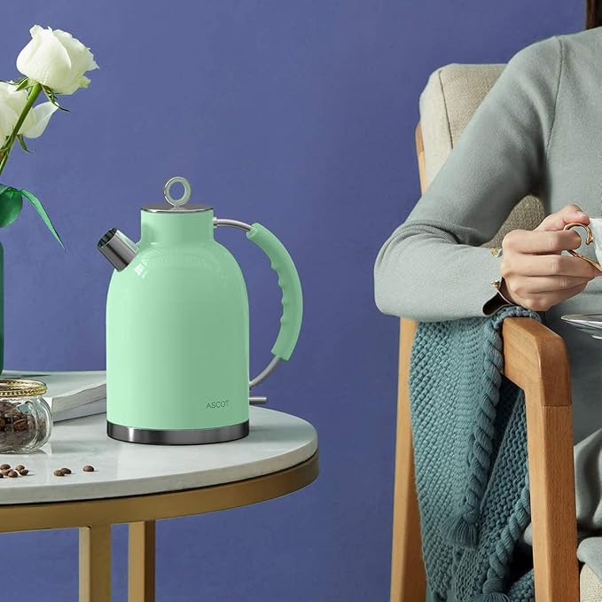 ASCOT Electric Kettle, Stainless Steel Electric Tea Kettle Gifts for Men/Women/Family 1.5L 1500W Retro Tea Heater & Hot Water Boiler, Auto Shut-Off and Boil-Dry Protection (Green)