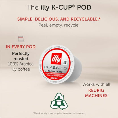Illy Coffee K Cups - Pods For Keurig Machines – Classico Roast - Caramel, Orange Blossom & Jasmine - Mild, Flavorful & Balanced Flavor - No Preservatives – 32 Count