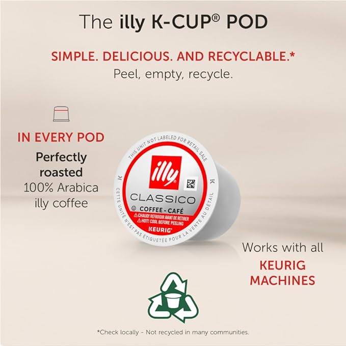 Illy Coffee K Cups - Pods For Keurig Machines – Classico Decaf Roast – Notes of Caramel - Mild, Flavorful & Balanced Flavor - No Preservatives – 10 Count, 6 Pack