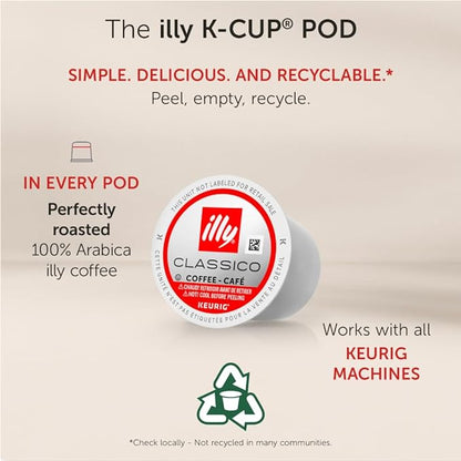 Illy Coffee K Cups - Pods For Keurig Machines – Classico Decaf Roast – Notes of Caramel - Mild, Flavorful & Balanced Flavor - No Preservatives – 10 Count, 6 Pack