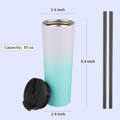 30 OZ Insulated Tumbler with Lid and 2 Straws Stainless Steel Water Bottle Vacuum Travel Mug Coffee Cup,Pastel Sunset