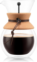 Load image into Gallery viewer, Bodum 34oz Pour Over Coffee Maker, High-Heat Borosilicate Glass with Reusable Stainless Steel Filter and Double Wall Cork Grip - Made in Portugal
