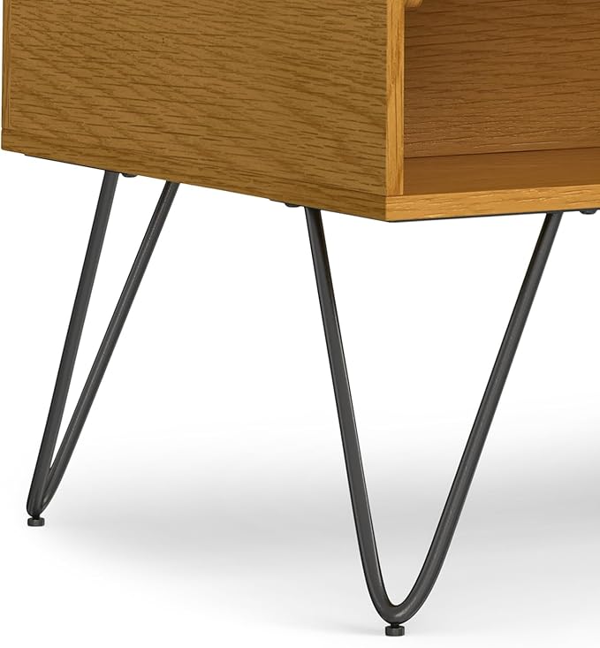 SIMPLIHOME Hunter Small Lift Top Coffee Table - 36 inch Wide Solid Oak Veneer and Metal Industrial Cocktail Table in Oak, Living Room Table with Hidden Storage, 2 Cubbies, and Hairpin Legs