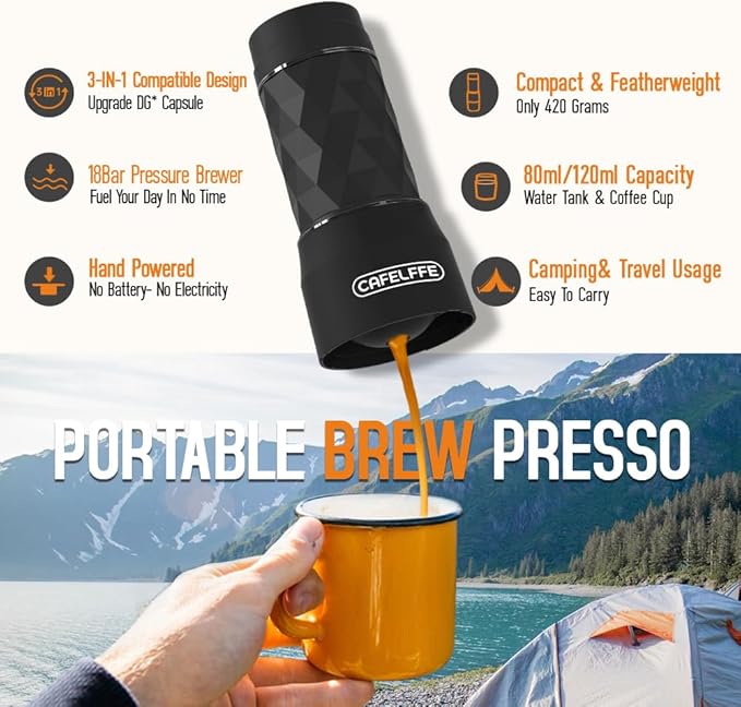 Portable Coffee Maker,3 in 1 Manual Espresso Machine,Compatible with Nes Original Capsule, DG Pods & Ground Coffee,Suitable for Hiking,Fishing,Camping,Backpacking or Gift for beginner,White