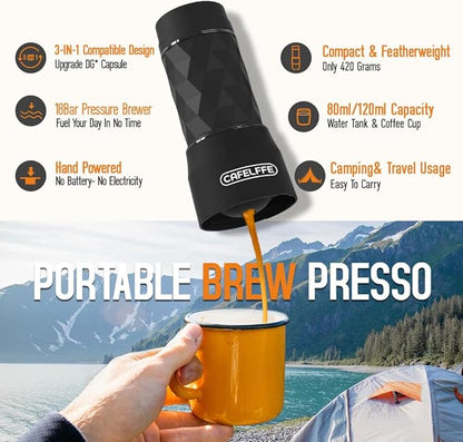 Portable Coffee Maker,3 in 1 Manual Espresso Machine,Compatible with Nes Original Capsule, DG Pods & Ground Coffee,Suitable for Hiking,Fishing,Camping,Backpacking or Gift for beginner,White