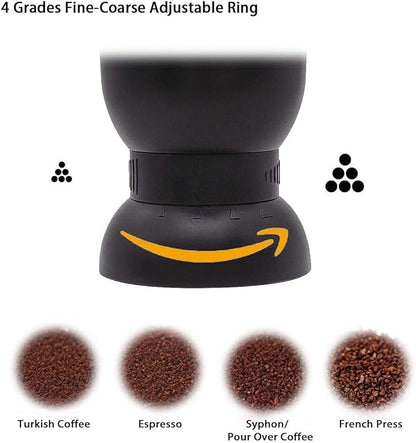 LHS Manual Coffee Grinder with Ceramic Burrs, Hand Coffee Bean Grinder with 2 Containers Adjustable Coarseness for Home, Office and Travelling