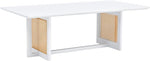 Load image into Gallery viewer, Mid Century Modern Wood Coffee Table with PE Rattan Stand, 47 Inch White Rectangular Solid Wood Boho Coffe Table, Unique Center Cocktail Table for Livinig Room Apartment Office