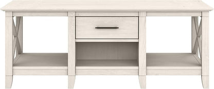 Bush Furniture Key West Coffee Table with Storage in Linen White Oak