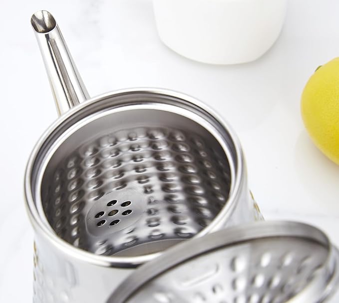 SANQIAHOME 1.8L(60oz) Stainless Steel Hammer Patterned Teapot With Removeable Infuser,Loose leaf cover,Silver