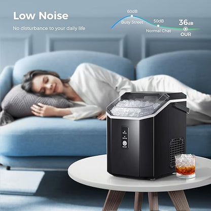 AGLUCKY Nugget Ice Maker Countertop, Portable Crushed Ice Maker Machine with Handle, 35lbs/24H, One-Click Operation, Self Cleaning Ice Machine for Home/Kitchen/Office(Black)