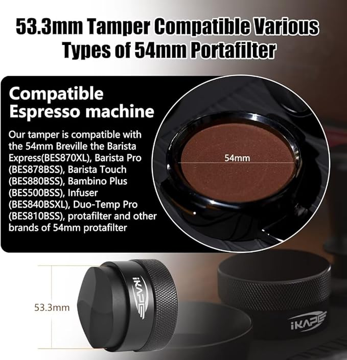 IKAPE 53MM Coffee Distributor, Black Design of Bottom Propeller, Gravity Adaptive Espresso Distributor Fits All 54MM Espresso Portafilter, Compatible with 54MM Breville Bottomless Portafilter