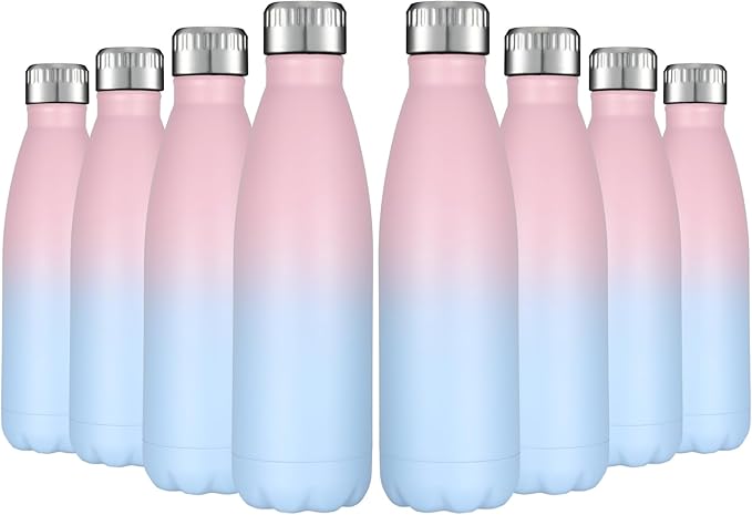 HASLE OUTFITTERS 17oz Stainless Steel Water Bottles Bulk, Vacuum Insulated Water Bottles Double Walled Reusable Metal Sports Water Bottles Keep Drinks Hot and Cold, Pink Blue, 8Packs