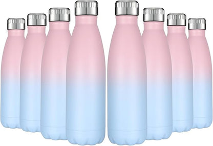HASLE OUTFITTERS 17oz Stainless Steel Water Bottles Bulk, Vacuum Insulated Water Bottles Double Walled Reusable Metal Sports Water Bottles Keep Drinks Hot and Cold, Pink Blue, 8Packs