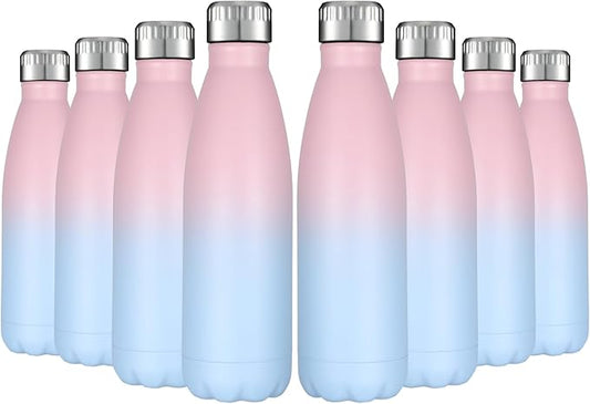 HASLE OUTFITTERS 17oz Stainless Steel Water Bottles Bulk, Vacuum Insulated Water Bottles Double Walled Reusable Metal Sports Water Bottles Keep Drinks Hot and Cold, Pink Blue, 8Packs