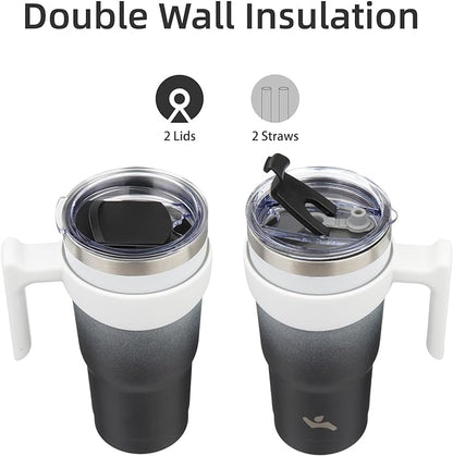 20 oz Tumbler with Handle and 2 Straw 2 Lid, Insulated Water Bottle Stainless Steel Vacuum Cup Reusable Travel Mug,Day Night