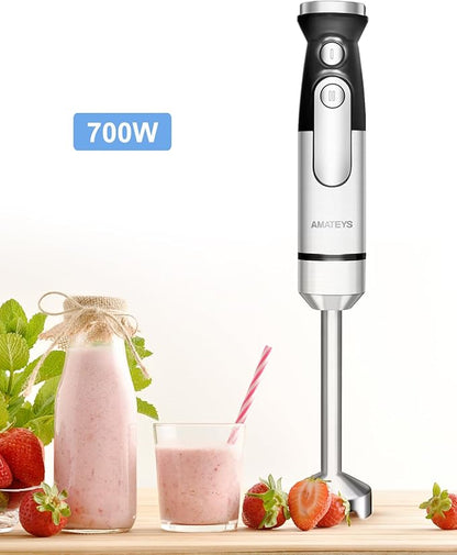 Handblender with Plug,Immersion Blender Handheld, Heavy-Duty Copper Motor, Detachable Stainless Blade Dishwasher Safe, 2 Modes with Pulse,Infinitely Variable Speed, Space-Saving Design