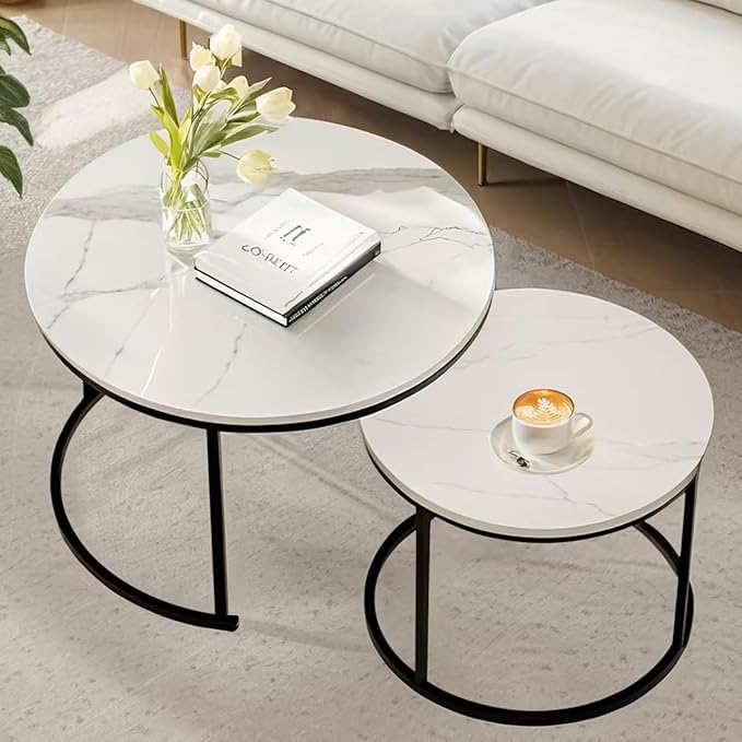 Round Coffee Table, Circle Nesting Coffee Tables for Living Room, Small Dining Center Space Saving Living Room Small Tables, Modern Center Table Dining,Modern Home Furniture White