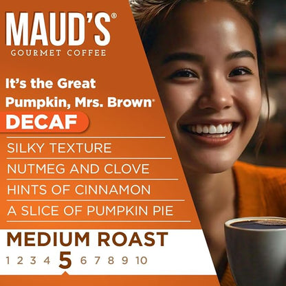 Maud's Decaf Pumpkin Spice Flavored Coffee Pods, 72 ct, Medium Roast Flavored Coffee in Recyclable Single Serve Pods – 100% Arabica Beans, Compatible with Keurig K Cups Maker