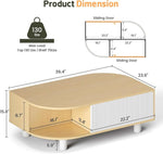 Load image into Gallery viewer, Boho 39.4" Coffee Table with Storage - Leaf-Shaped Wood Center Table, Retro Fluted Central Table with Sliding Door &amp; Large Hidden Compartment, for Living Room Home Office, Oak