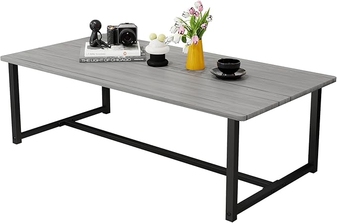 Farmhouse Coffee Table Rectangular Center Table for Living Room Table Wooden Tabletop with Metal Frame,Mid Century Modern Design,Easy Assembly,Wood Coffee Table,Grey