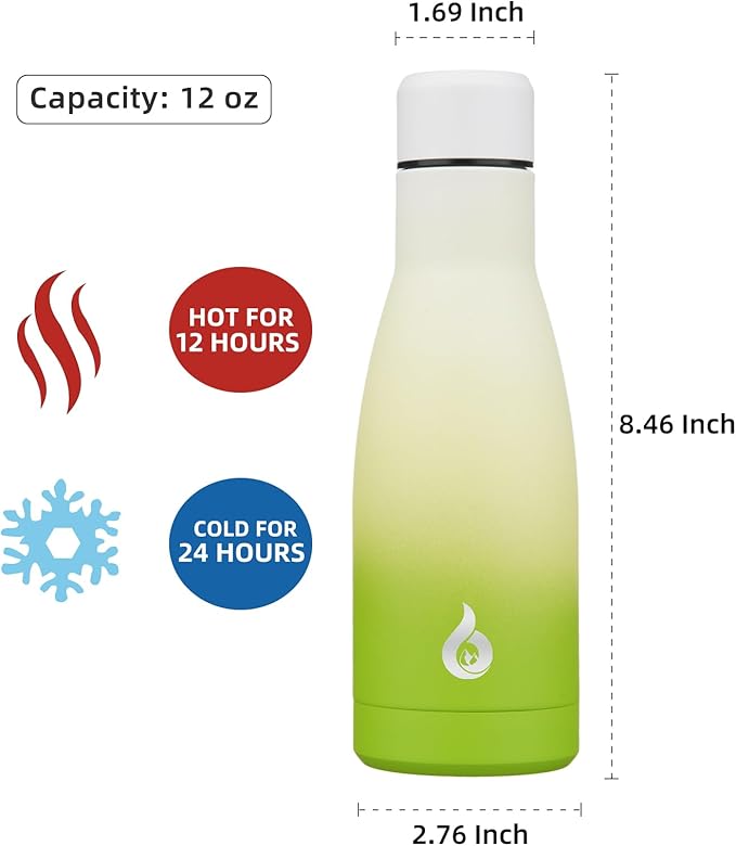 BJPKPK Insulated Water Bottle 12oz Small Stainless Steel Water Bottles Reusable Metal Thermal Keep Cold and Hot,Elegant Green