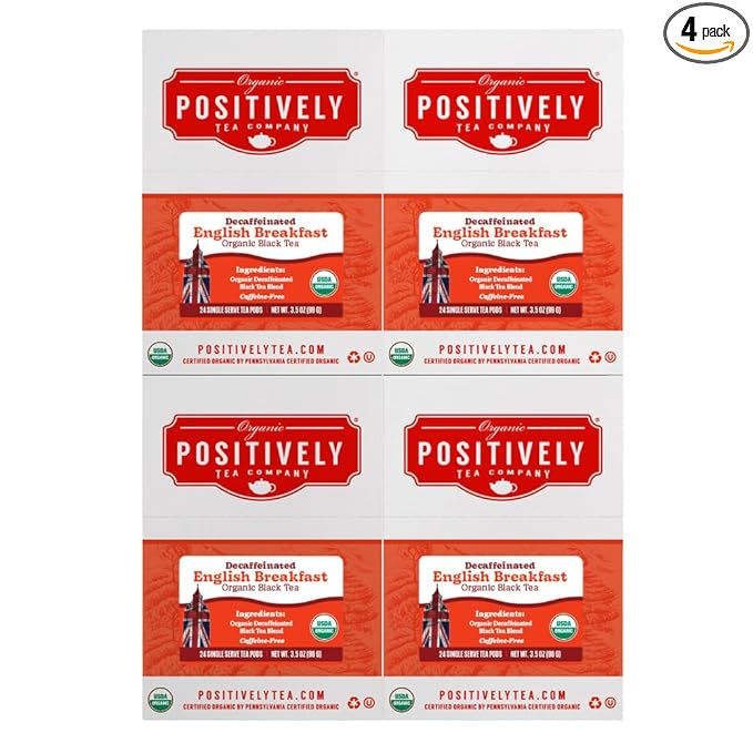 Organic Positively Tea Company, Decaf English Breakfast Black Tea, K-Cup Compatible, 96 Pods
