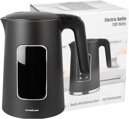 Epsilon LCD Electric Kettle 1100W - 1.7L Hot Water Tea Kettle with Digital Display, Temperature Control, Fast Boil, BPA-Free Electric Teapot with Auto Shut-Off & Boil Dry Protection