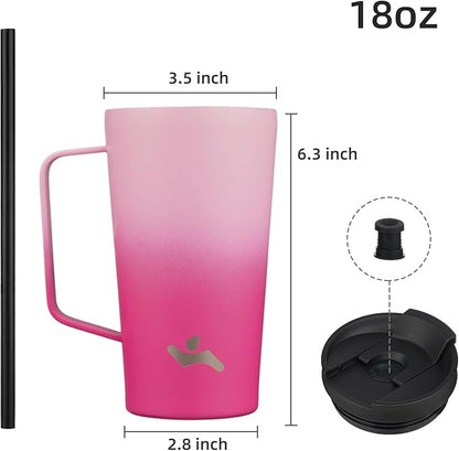 Insulated Tumbler with Handle and Straw, 18 OZ Travel Coffee Mug Stainless Steel Cup Metal Water Bottle,Cherry