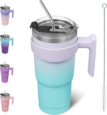 BJPKPK 20 oz Tumbler With Handle And Straw Stainless Steel Insulated Tumbler Cups For Water Or Ice Coffee,Lavender Green