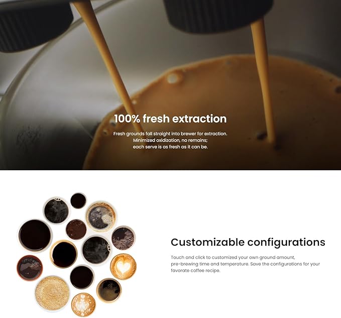 Dr.coffee H1 Fully Automatic Espresso Maker, Bean To Cup Coffee Machine, Espresso Coffee Machine With Steam Wand, 6 Customized Beverages For Home Use, Piano Black