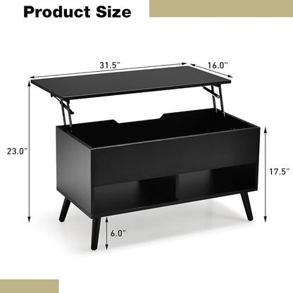 Tangkula Lift Top Coffee Table, Modern Cocktail Table with Hidden Compartment & 2 Open Shelves, Flip Top Center Table, Wooden Pull up Coffee Table for Living Room, Reception Room, Office (Black)