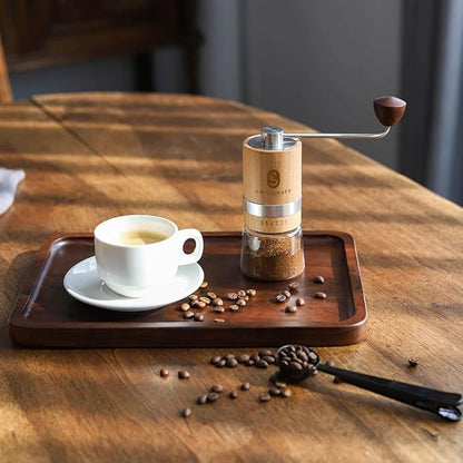 Premium Manual Burr Coffee Grinder - Made with real Beechwood; Hand Coffee Grinder with Stainless Steel Burr Mill; Extra-Fine to Coarse Coffee & Espresso Burr Grinder (Light Brown)