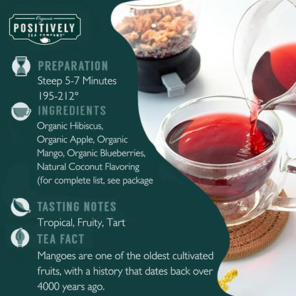 Organic Positively Tea Company, Coco Berry Mango, Herbal Tea, Loose Leaf, 16 Ounce