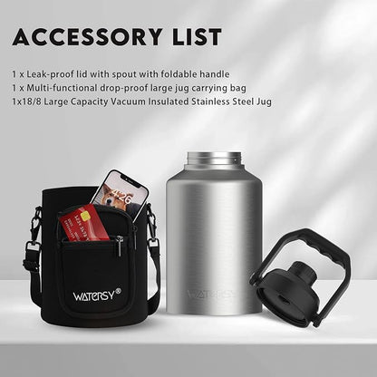 1 Gallon Water Bottle Insulated(Cold for 48 Hrs),BPA Free&Leak Proof,128oz Stainless Steel Water Jug,Big thermo,Large Water Bottle with Handle for Gym,Hiking,Camping&Travel,Stainless